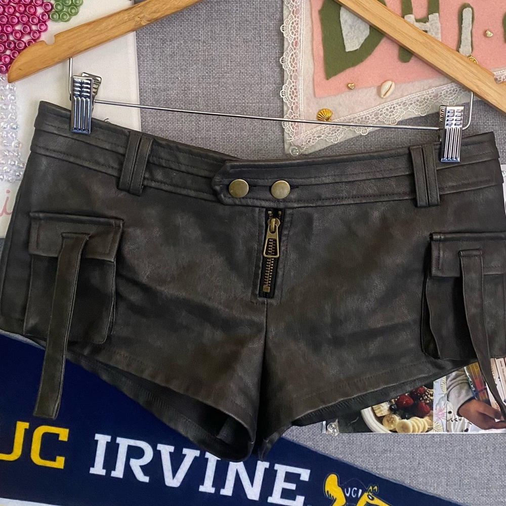 EDIKTED olive leather shorts
